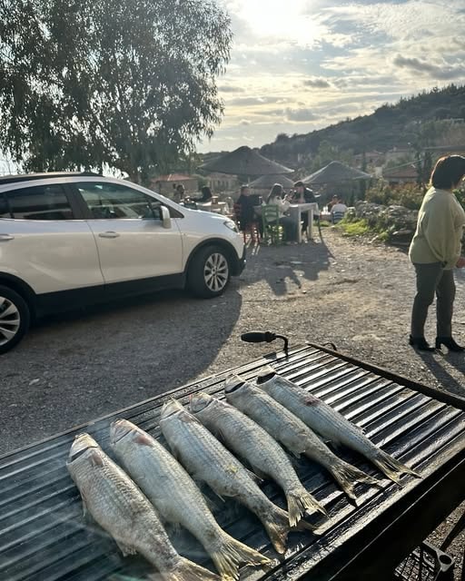 Samos Restaurant mangalda taze balık Doğanbey köyü manzarası
